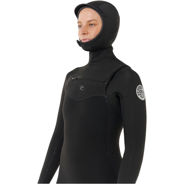 2026 Rip Curl Womens Dawn Patrol 6/4mm Hooded Chest Zip Wetsuit 171WFS - Black